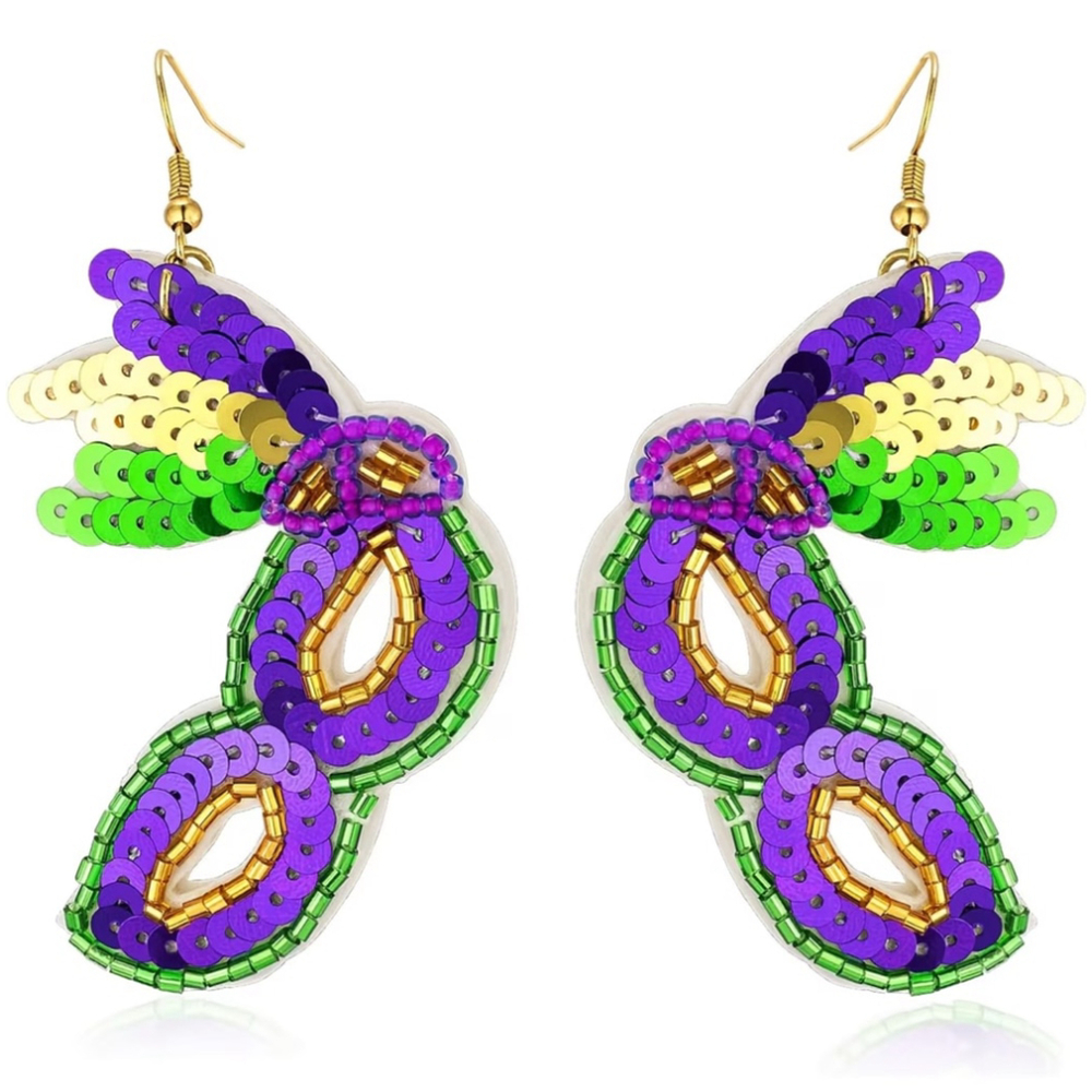 Mardi Gras Masquerade Sequin Dangle Earrings